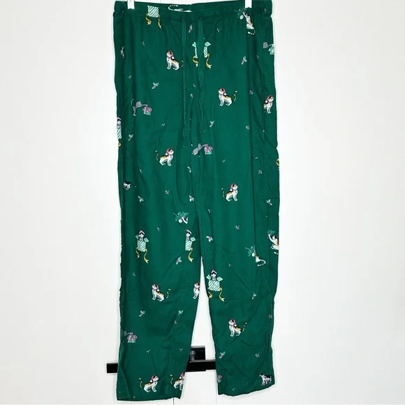LOFT flannel kitten Cat Christmas pajamas Medium Green short sleeve pants button - Picture 4 of 16